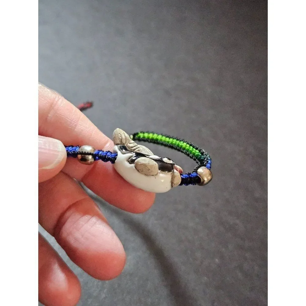Ceramic black and white whale bracelet adjustable